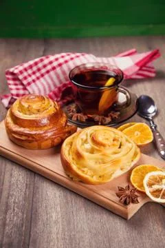Cakes with tea Stock Photos
