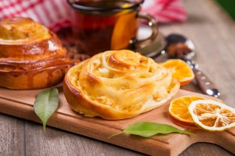 Cakes with tea Stock Photos