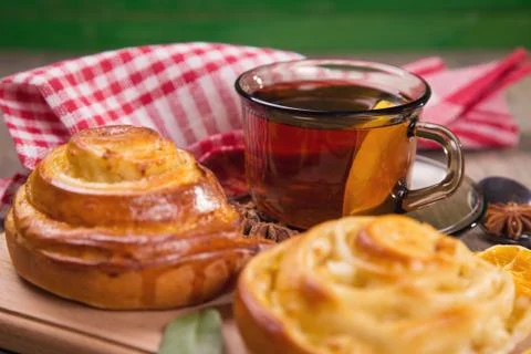 Cakes with tea Stock Photos