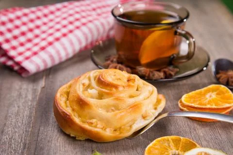 Cakes with tea 스톡 사진
