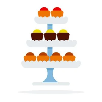 Cakes on tiered platter vector flat isolated Stock Illustration