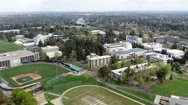 Cal State University Sacramento Aerial Drone Campus Closed Coronavirus Stock Footage