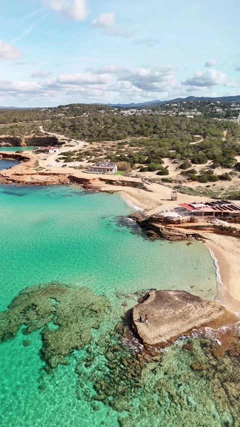 Cala Comte beach, in Ibiza. Incredible waters surrounded by nature. Stock Footage 302101593