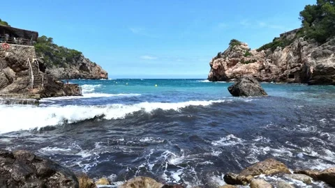 Cala de Deia Welle1 Stock Footage 343870101