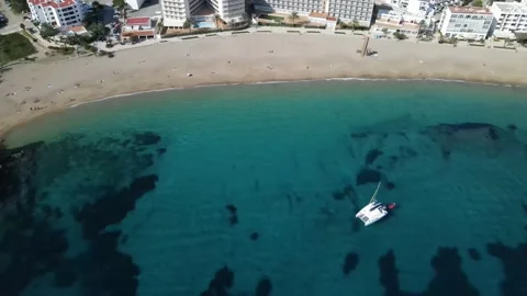 Cala de Sant Vicent (Cala San Vicente) beach in Ibiza, Spain Stock Footage 225636131
