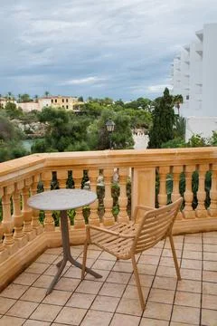 Cala Ferrera bay on Mallorca, view from hotel room terrace. Cala D'or resor.. Stock Photos