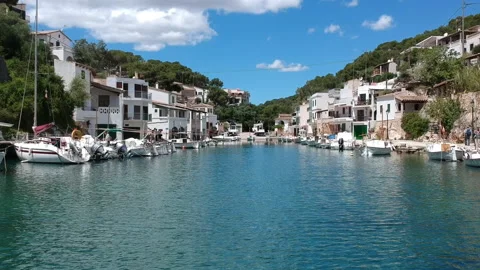 Cala Figueras views during summer boats in shore Mallorca Stock Footage 130650710