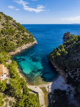 Cala Murta beach located on Formentor peninsula in Mallorca offers clear water Stock Photos