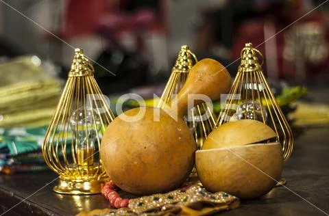 Calabash and golden lamps Stock Photos