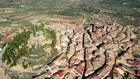 Calaceite Spain from Above - One of the most beautiful villages in Spain Stock Footage 243726145