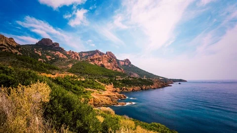 Calanques d'Antheor, Saint-Raphael time lapse Stock Footage 119040253