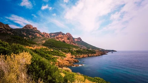 Calanques d'Antheor, Saint-Raphael time lapse 스톡 동영상 119040287