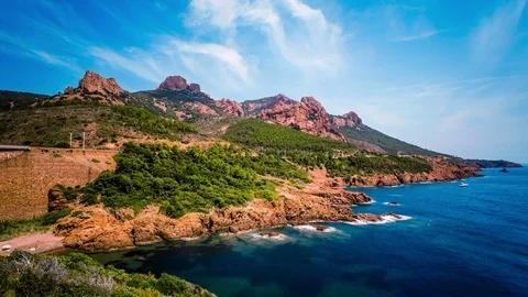 Calanques d'Antheor, Saint-Raphael time lapse Stockbeeldmateriaal 119040320