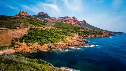 Calanques d'Antheor, Saint-Raphael time lapse 스톡 동영상 119040350