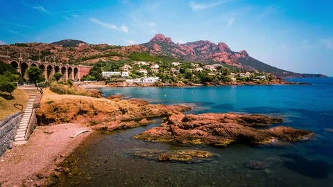 Calanques d'Antheor, Saint-Raphael time lapse Stockbeeldmateriaal 119040448