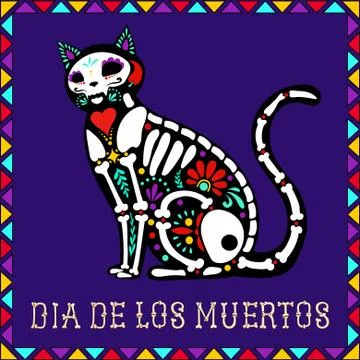 Calavera cat on a purple background Illustrazione stock
