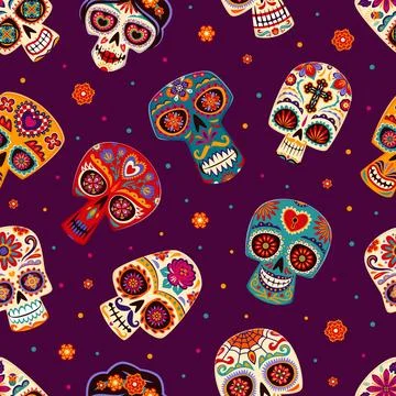 Calavera Mexican sugar skull faces pattern Stock Illustration