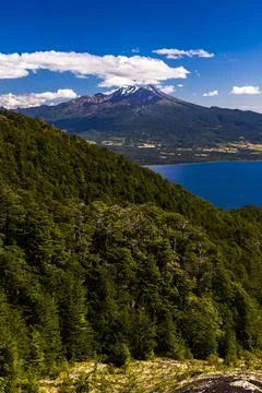 Calbuco Volcano (left) and Llanquihue Lake, Chilean Lake District, Chile, South Stock Photos