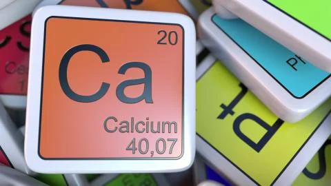 Calcium block on the pile of periodic table of the chemical elements blocks 스톡 일러스트