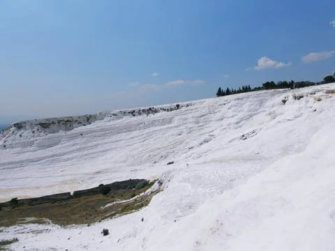 Calcium-coated cliffs and pools of Pamukkale, Turkey Stock Photos