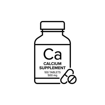 Calcium supplement bottle icon with tablets and capsules in minimalist blac.. Stock Illustration