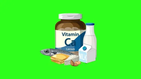 Calcium Supplement Bottle Surrounded by Dairy and Fish Animation Stock Footage 321035925