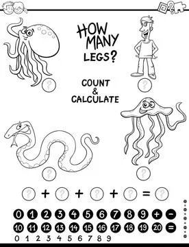 Calculating activity coloring page Black and White Cartoon Illustration of... Stock Photos