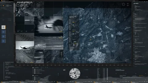 Calculating Enemy Army Base Position In Military Digital Surveillance Software Stock Footage 309954446