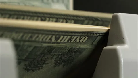 Calculating machine for money counting American hundred dollar banknotes close Stock Footage 158168560