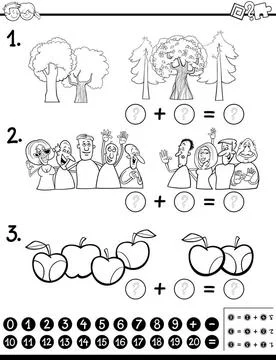Calculating maths activity coloring page Black and White Cartoon Illustrat... Stock Photos