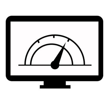 Calculating system icon on white background. speedometer inside monitor icon. イラスト素材