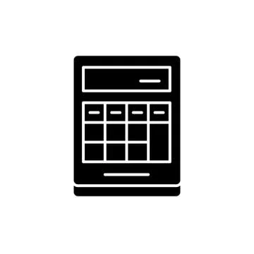 Calculation on the calculator black icon, vector sign on isolated background Stock Illustration