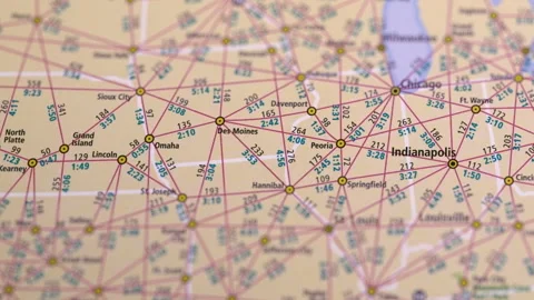 Calculation of Distances In Miles And In Time Between Cities In The USA. Stock Footage 124713368
