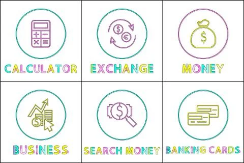 Calculation Exchange Money Set Vector Illustration Stock Illustration