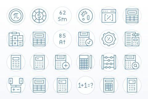Calculation Vector Icon Arsenal with 24 64x64 Thin Line PIXEL Perfect designs Stock Illustration