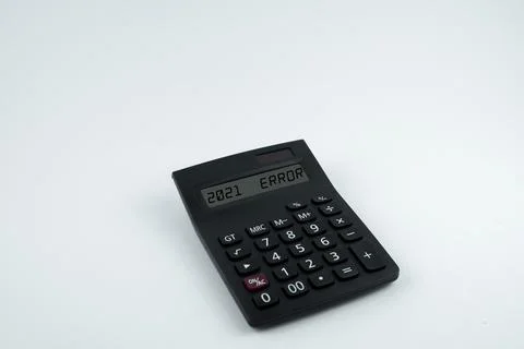 Calculator with 2021 error on it isolated on white background Stock Photos