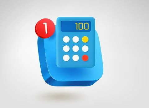 Calculator. 3d vector mobile application icon with notification Stock Illustration