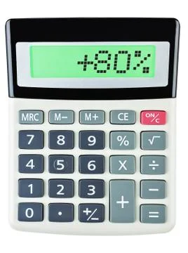 Calculator with 80 on display  white Foto stock