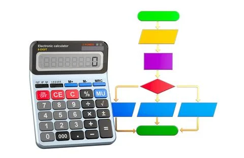 Calculator with Algorithm. 3D rendering Stock Illustration