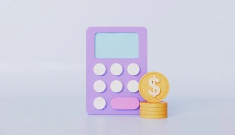 Calculator and coin money stack with dollar sign, tax and budget planning Stock Illustration