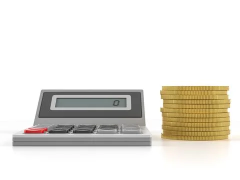 Calculator and coins 库存插图