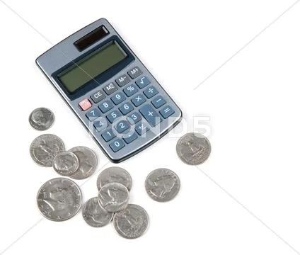 Calculator and coins Stock Photos