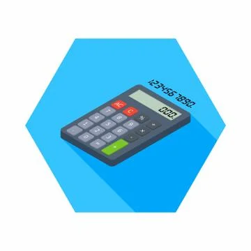 Calculator and Digital number left view icon vector isometric. Stock Illustration