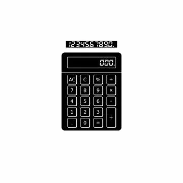 Calculator and Digital number White Outline icon vector isolated. Stock Illustration