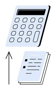 Calculator and Document Icons Representing Financial Growth and Analysis 库存插图