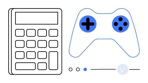 Calculator and Gaming Controller Highlighting STEM and Leisure Balance Stock Illustration