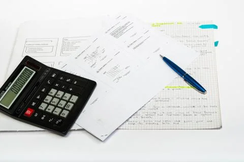 Calculator and notes Stock Photos