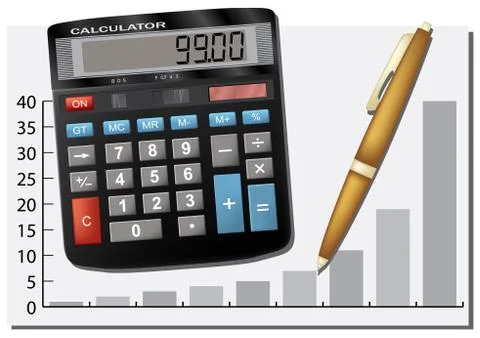 Calculator and pen. Stock Illustration