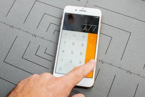 Calculator App on Apple iPhone Plus the application software Foto stock