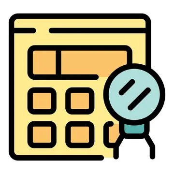 Calculator app undergoing financial audit, symbolized by magnifying glass, hi Illustrazione stock